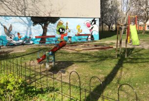 Szeged, Kukorica utca, játszótér, falfestmény, graffiti